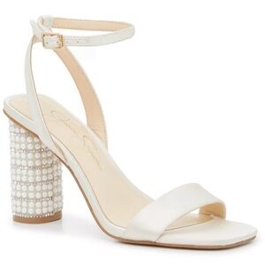 Jessica Simpson Shurah Sandal off-White Pearl-Embellished Ankle Strap size 8
